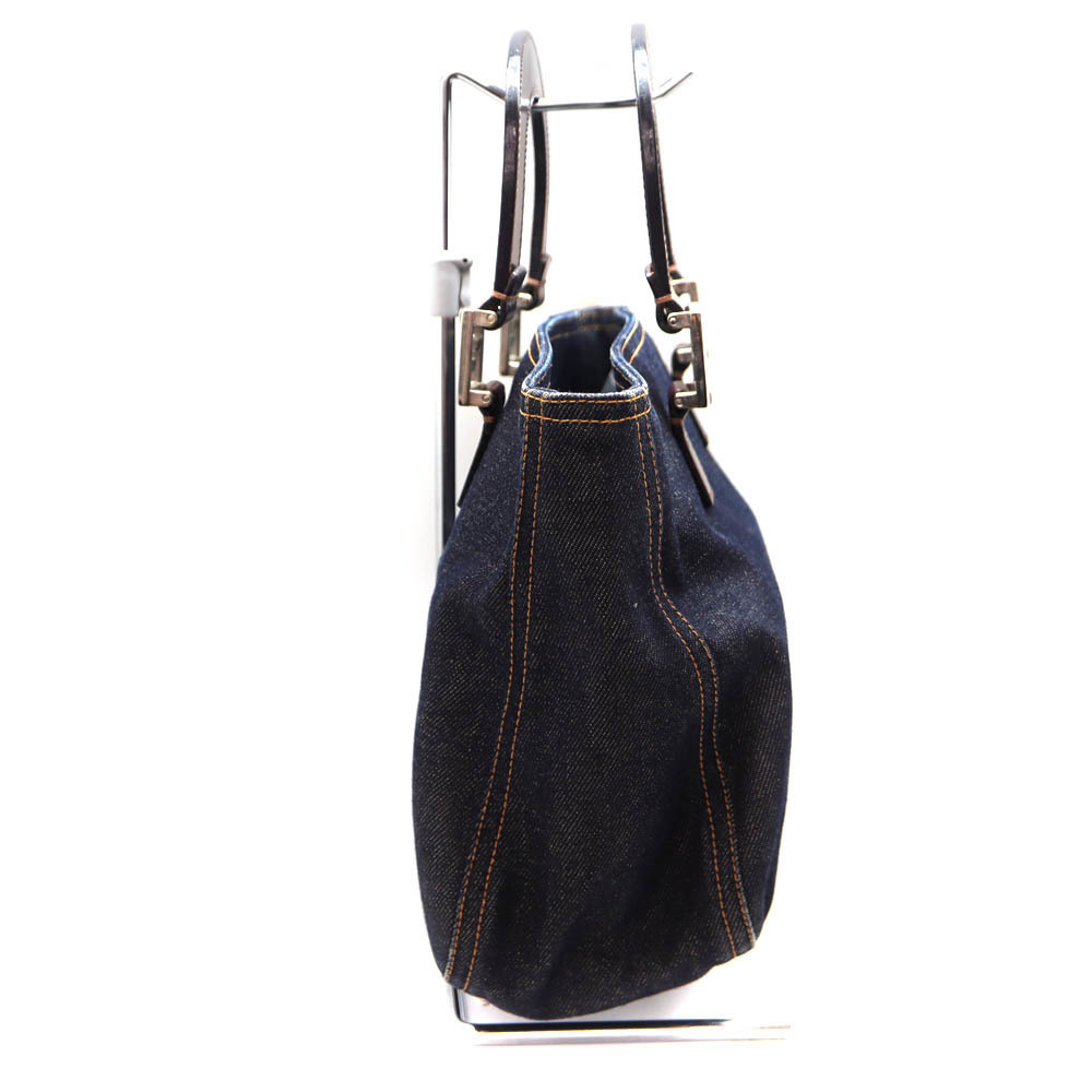 Fendi bag tote navy leather brown denim - Picture 3 of 6